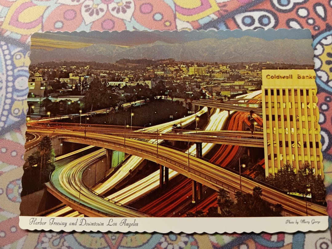Harbor Freeway & Downtown Los Angeles, California - Vintage Postcard - Etsy
