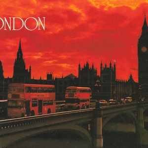Londra - Houses of Parliment e London Bus - Cartolina vintage 1985