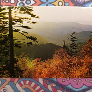 Scène de couleurs automnales de Top of Smokies - Parc national des Great Smoky Mountains - Carte postale vintage