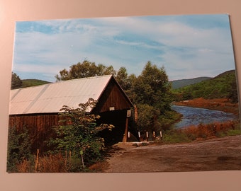 Covered Bridge over Ottauquechee River - West Woodstock, Vermont - Vintage Postcard