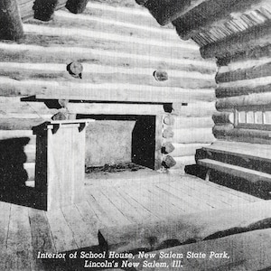 Interno della School House - New Salem State Park - Lincoln's New Salem, Illinois - Cartolina d'epoca