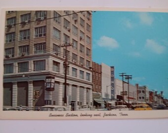 Business Section Looking East - Jackson, Tennessee - Vintage Postcard
