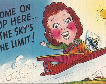 Venez ici - le ciel est la limite - vintage Carte postale