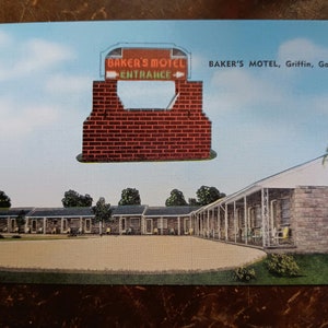 Baker's Motel - Griffin, Géorgie - Carte postale ancienne