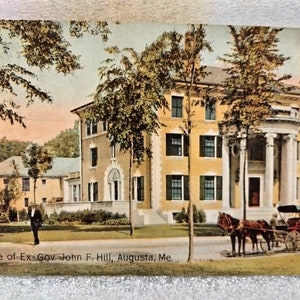 Cartão Postal Residência do Ex-Governador John F Hill - Augusta, Maine - Vintage