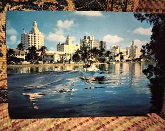 Hotel Row and Indian Creek - Miami Beach, Florida - Vintage Postcard
