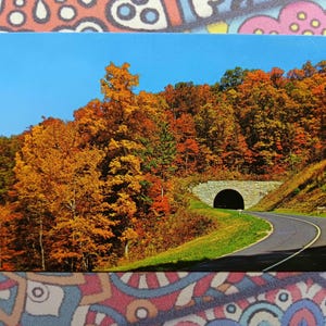 Autumn Scene -  Tunnel on Blue Ridge Parkway - Cherokee, North Carolina - Smoky Mountain - Vintage Postcard