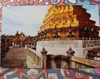 Base of South Chedi on Pantheon Platform - Temple of Emerald Buddha - Bangkok, Thailand - Vintage Postcard