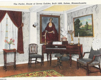 The Parlor - House of Seven Gables - Built 1668 - Salem, Massachusetts - Vintage Postcard