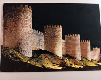 Avila - Nocturnal sight of the walls- Spain-Vintage Postcard