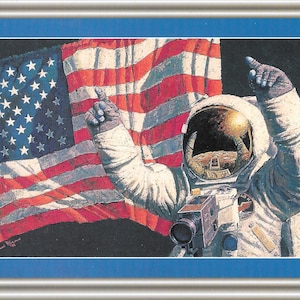 Mural de astronauta americano - do artista Alan Bean no Johnson Space Center em Houston - cartão postal vintage de 1998