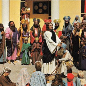Jesús restaura la vista de un ciego - Black Hills Passion Play - Postal vintage