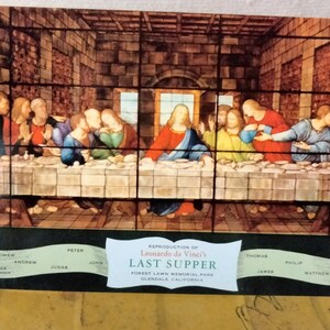 Saludos desde la gran obra maestra: un mosaico de Leonardo Da Vinci - Postal vintage