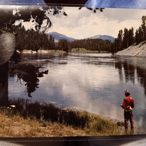 Pêche - Rivière Yellowstone - Parc National de Yellowstone, Wyoming - Carte postale ancienne