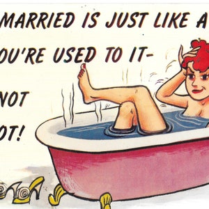 Verheiratet zu sein ist wie ein Bad - Vintage Postkarte