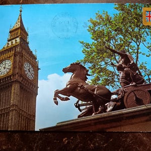 Big Ben & Boadicea Statue  - London - 1977 Vintage Postcard