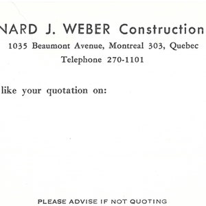 Leonard J Weber Construction Co - モントリオール、ケベック - ヴィンテージ ポストカード