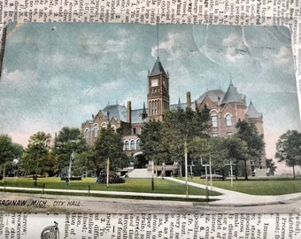 Stadshuset - Saginaw, Michigan - Vintagevykort från 1909