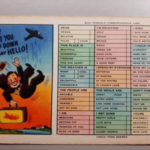Briefwechselkarte einer beschäftigten Person - Warum gehst du nicht runter und sag Hallo! - Vintage Postkarte