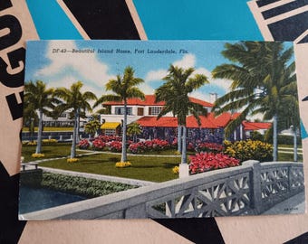 Beautiful Island Home - Fort Lauderdale, Florida - 1955 Vintage Postcard