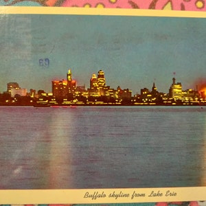 Cartão Postal Buffalo Skyline do Lago Erie, Nova York - Vintage 1974