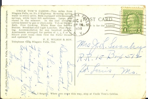 Uncle Tom S Cabins Niagra Falls Canada 1934 Vintage Etsy