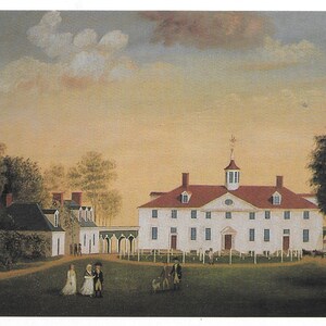 Frente oeste de la mansión - Pintura de 1792 de Edward Savage - Postal vintage