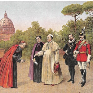 Pio XI e la sua Corte nei Giardini Vaticano - Cartão Postal Vintage