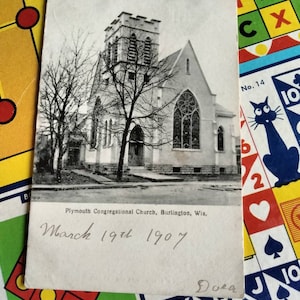 Église du Congrès de Plymouth - Burlington, Wisconsin - Carte postale vintage 1907