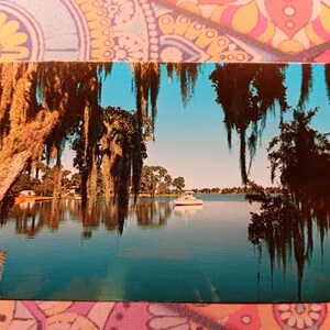 Croisière sur l'une des nombreuses voies navigables paisibles et pittoresques de Floride - Carte postale vintage