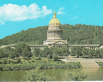 State Capitol Building on the Great Kanawha River in Charleston, West Virginia - Vintage Postcard