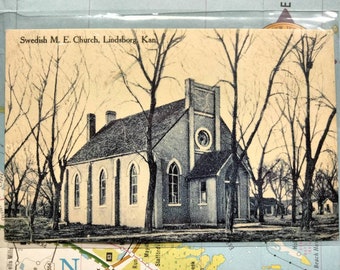 Swedish M E Church - Lindsborg, Kansas - Vintage Postcard