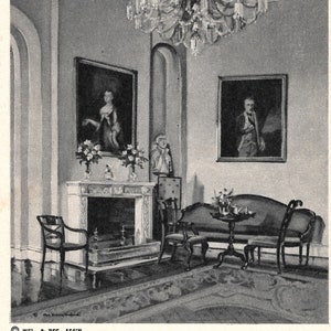 Sala de Estar Estadual - Lee Mansion - Pintura de Ruth Perkins Safford - Cartão Postal Vintage
