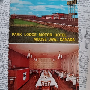 Park Lodge Motor Hotel & Prairie Sunset Dining Room - Moose Jaw - Saskathcewan, Canada - Cartolina vintage