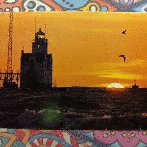 Morning Splendor - Nascer do sol sobre as margens do Lago Michigan - Cartão postal vintage