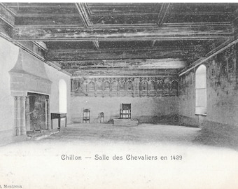 Chillon - Salle des Chevaliers en 1439 - Suisse - Carte postale vintage