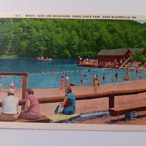 Strand, See & Berge - Vogel State Park - in der Nähe von Blairsville, Georgia - Vintage Postkarte