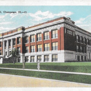 Cartão Postal High School - Champaign, Illinois - Vintage 1937