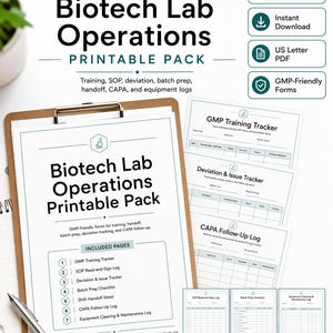 Blanketter för biotekniklabbverksamhet | GMP-utbildning, standardoperationer, CAPA-spårning (pdf)