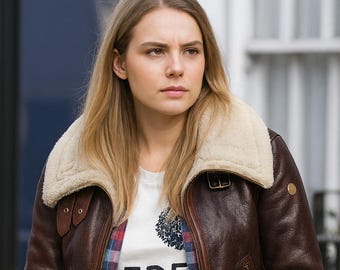 Womens Shearling B3 Bomber Jacket: Vintage Sheepskin Aviator Coat