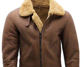 Handmade WW2 B3 Sheepskin Leather Bomber Jacket: Vintage Aviator Coat