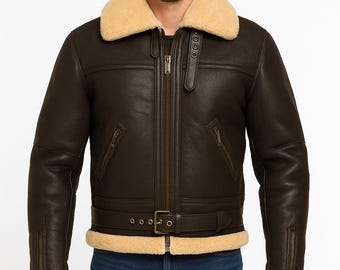 Men's Handmade Sheepskin Shearling Bomber Jacket: WWII Aviator Coat