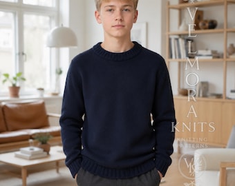 Kids and Teen Sweater Knitting Pattern PDF, Easy Drop Shoulder Pullover, Unisex Winter Jumper,