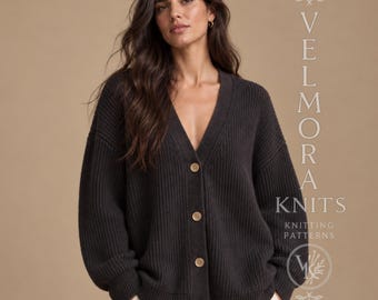 Half Fisherman's Rib Cardigan Knitting Pattern, Oversized V Neck Button Cardigan, Aran Knit PDF