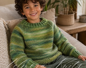 Moss & Meadow Kids Sweater Knitting Pattern, Chunky Raglan Pullover PDF, Oversized Child Knit Jumper