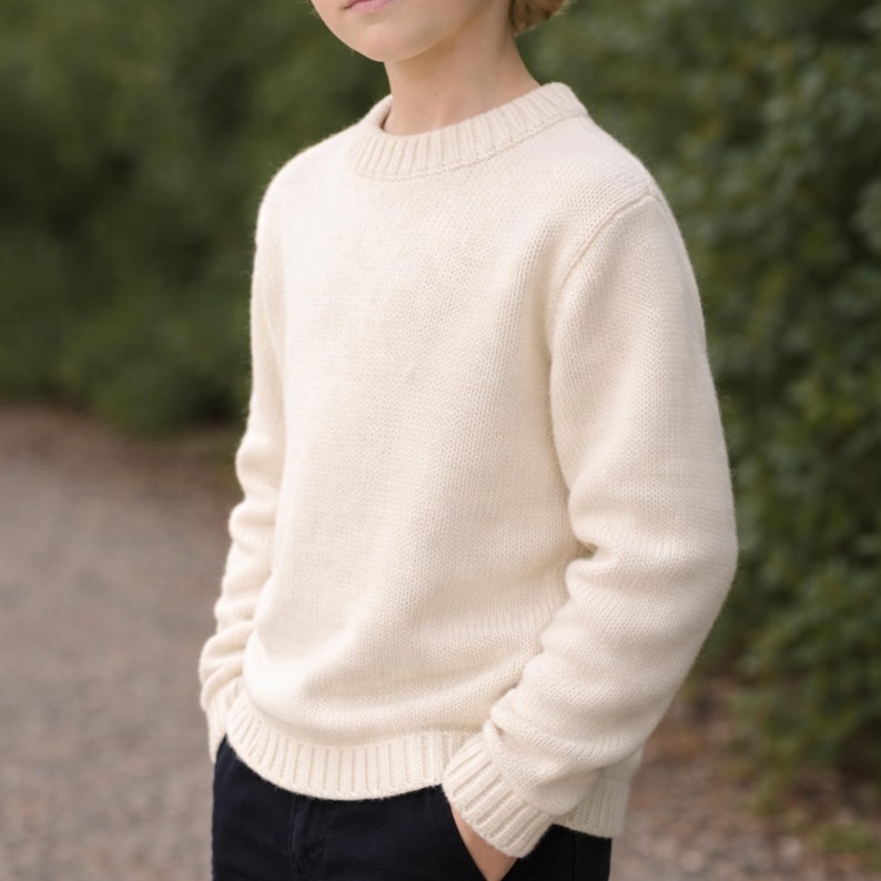 Kids Sweater Knitting Pattern, Beginner Knit Pullover, Minimalist Child Sweater, Drop Shoulder Crewneck, image 2
