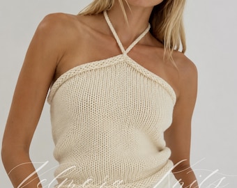 Knitting Pattern PDF, Halter Top, Summer Tank, Backless Camisole, Easy Knit Garment XS-3XL
