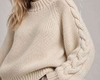 Cable Sleeve Pullover Knitting Pattern, Bulky Raglan Sweater, Mock Neck Sweater PDF