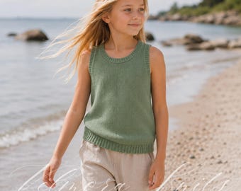 Girls Knit Tank Pattern PDF, Easy Summer Top Knitting Pattern, Minimal Sleeveless Shirt Children
