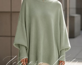 Oversized Poncho Sweater Knitting Pattern, Batwing Pullover PDF, Drop Shoulder Knit Top